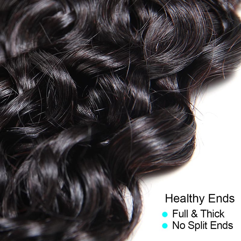 UDU Water Wave Bundles with Lace Closure UDU 12A Wet and Wavy Human Hair Bundles with Closure 100% Unprocessed Human Hair Extensions Short Curly Remy Hair Weft with Free Part Closure 50g/bundle - Image 5